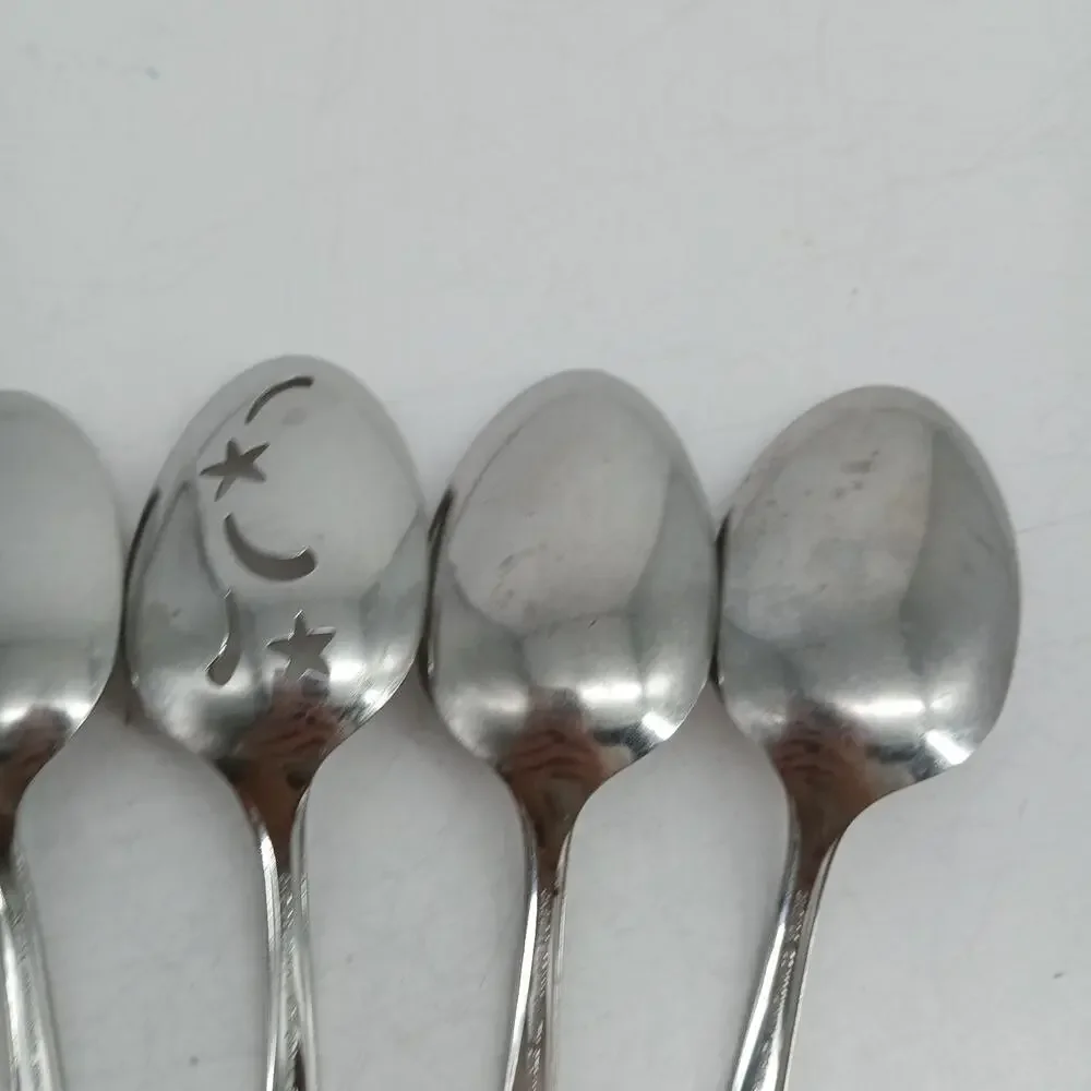 6X Serv Oneida Community TWIN STAR Stainless Solid Serving Spoons flatware MCM